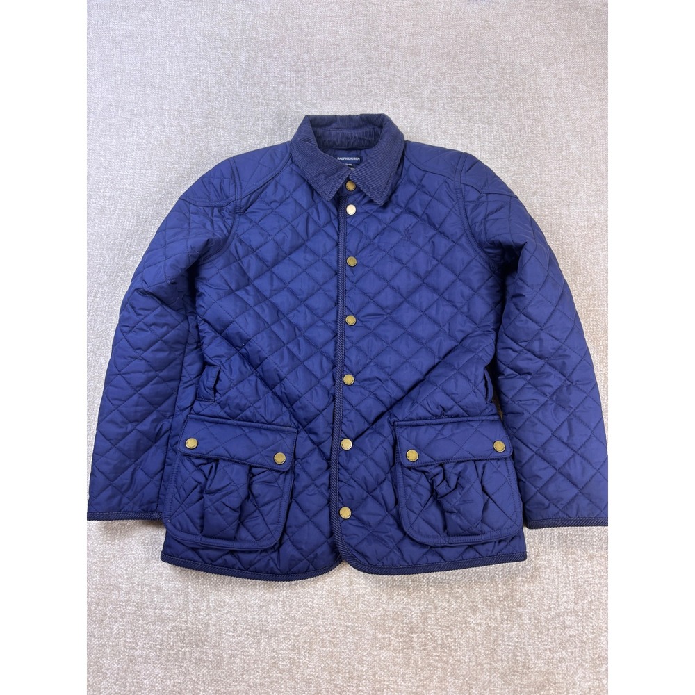 Ralph Lauren Kids Navy Blue Quilted Barn Jacket Corduroy Collar Large 12/14